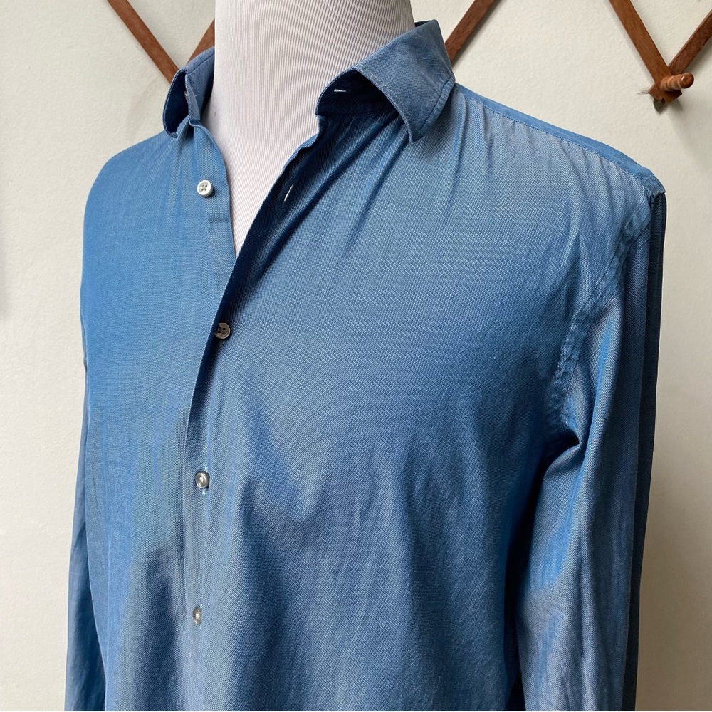 Hugo Boss Blue Sheen Button Down Shirt - Picture 11 of 12